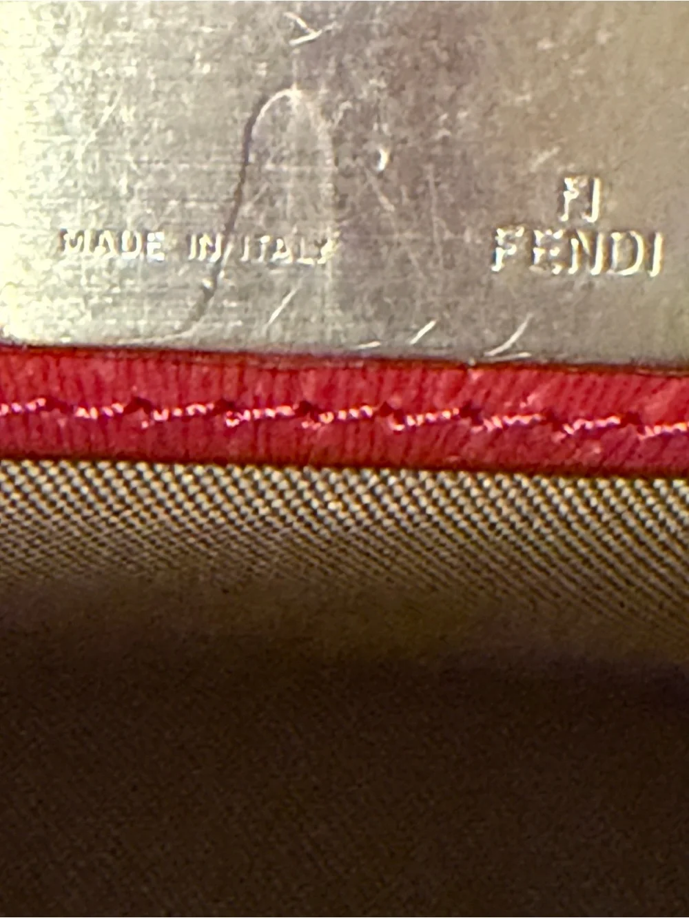 Vintage Fendi Beige Monogram Canvas Shoulder Bag with Red Leather Trim